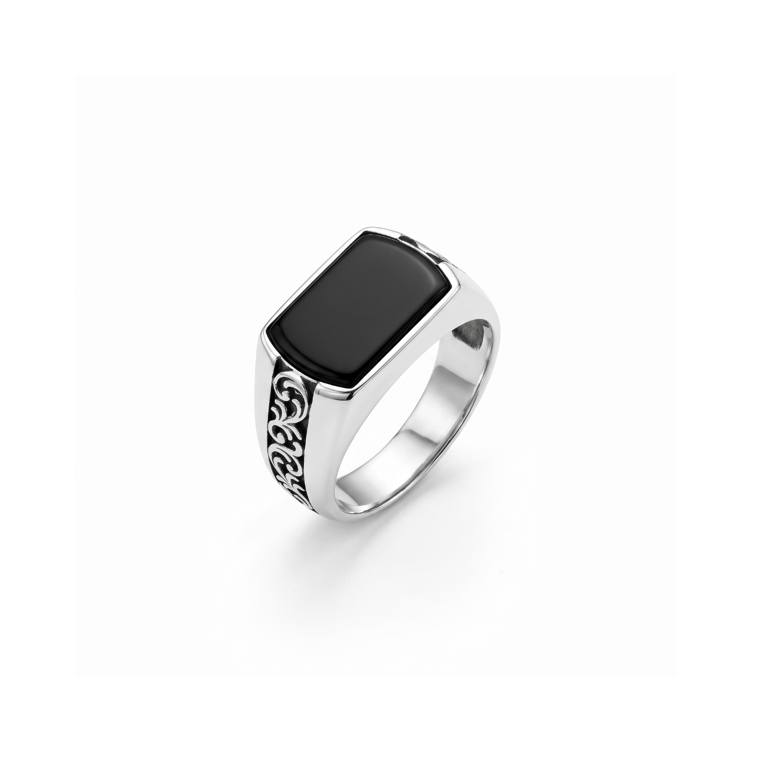 Anillo de Plata Esterlina 925 Sello Esmaltado Calado Masculino 3