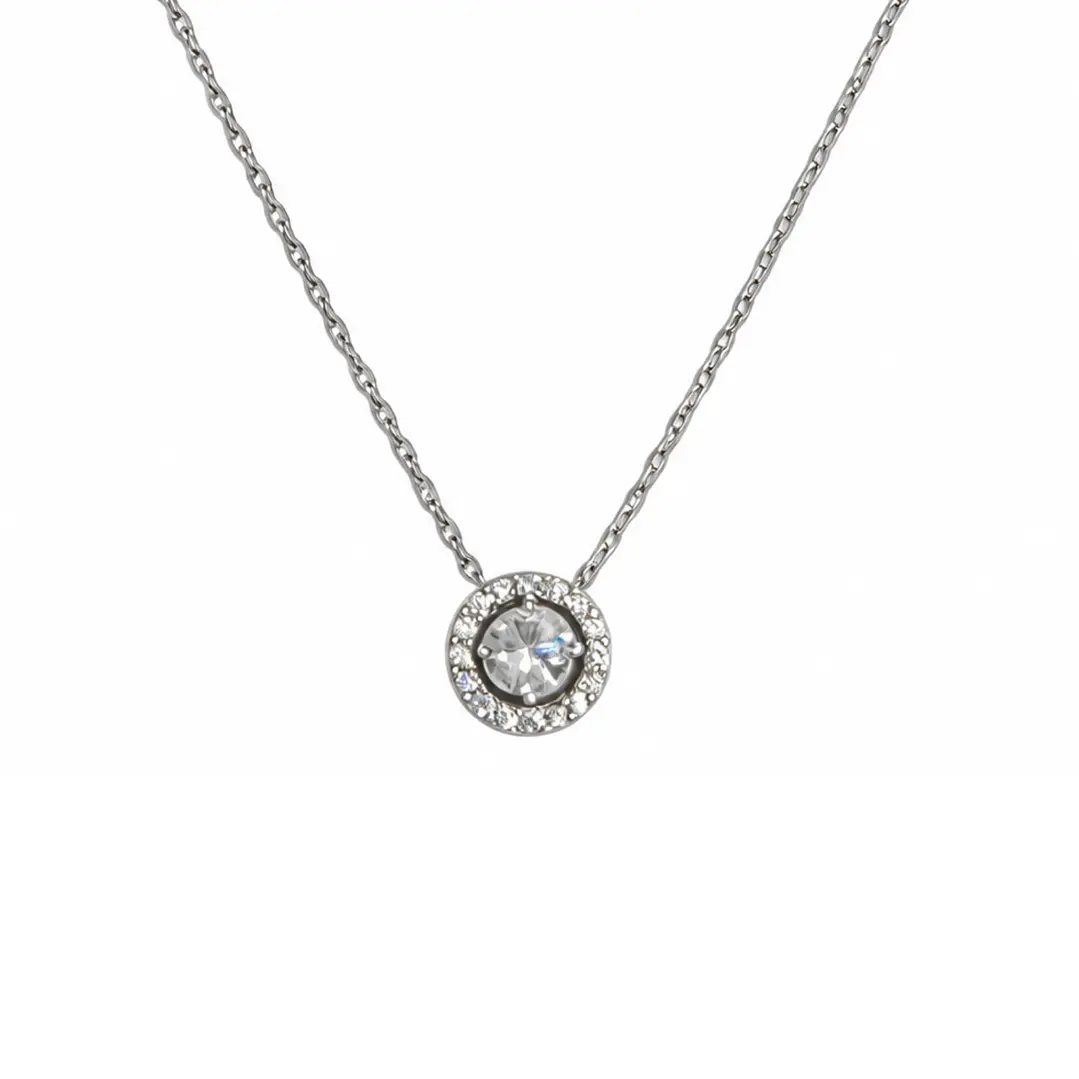 Collar de Plata Esterlina 925 Halo Circón Central 2