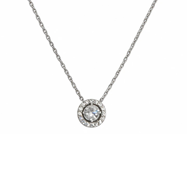 Collar de Plata Esterlina 925 Halo Circón Central 2