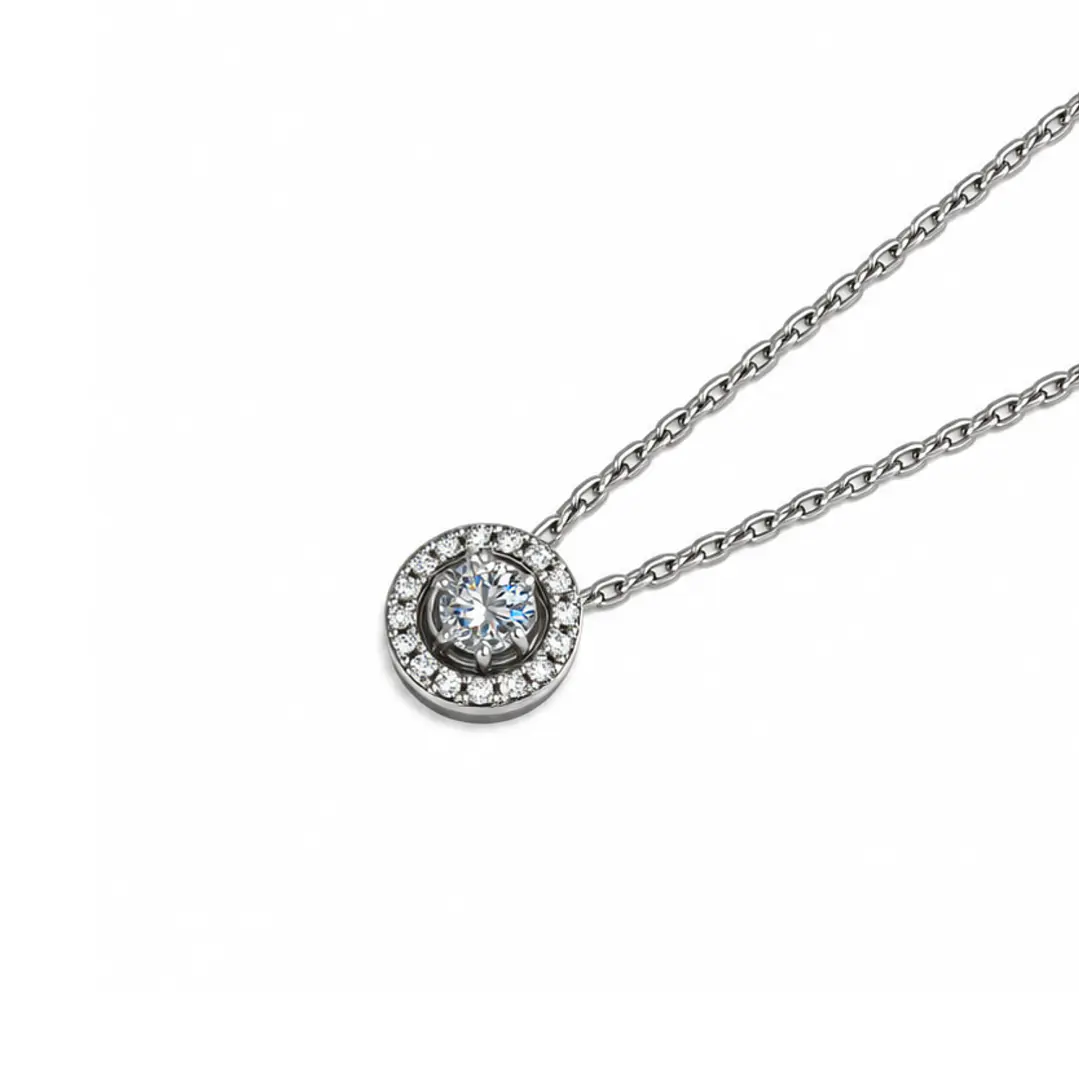 Collar de Plata Esterlina 925 Halo Circón Central 3