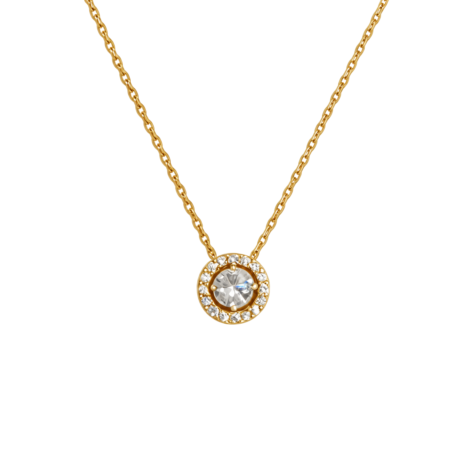Collar de Plata Esterlina 925 Revestido en Oro Amarillo 18kt Halo Circón Central 2
