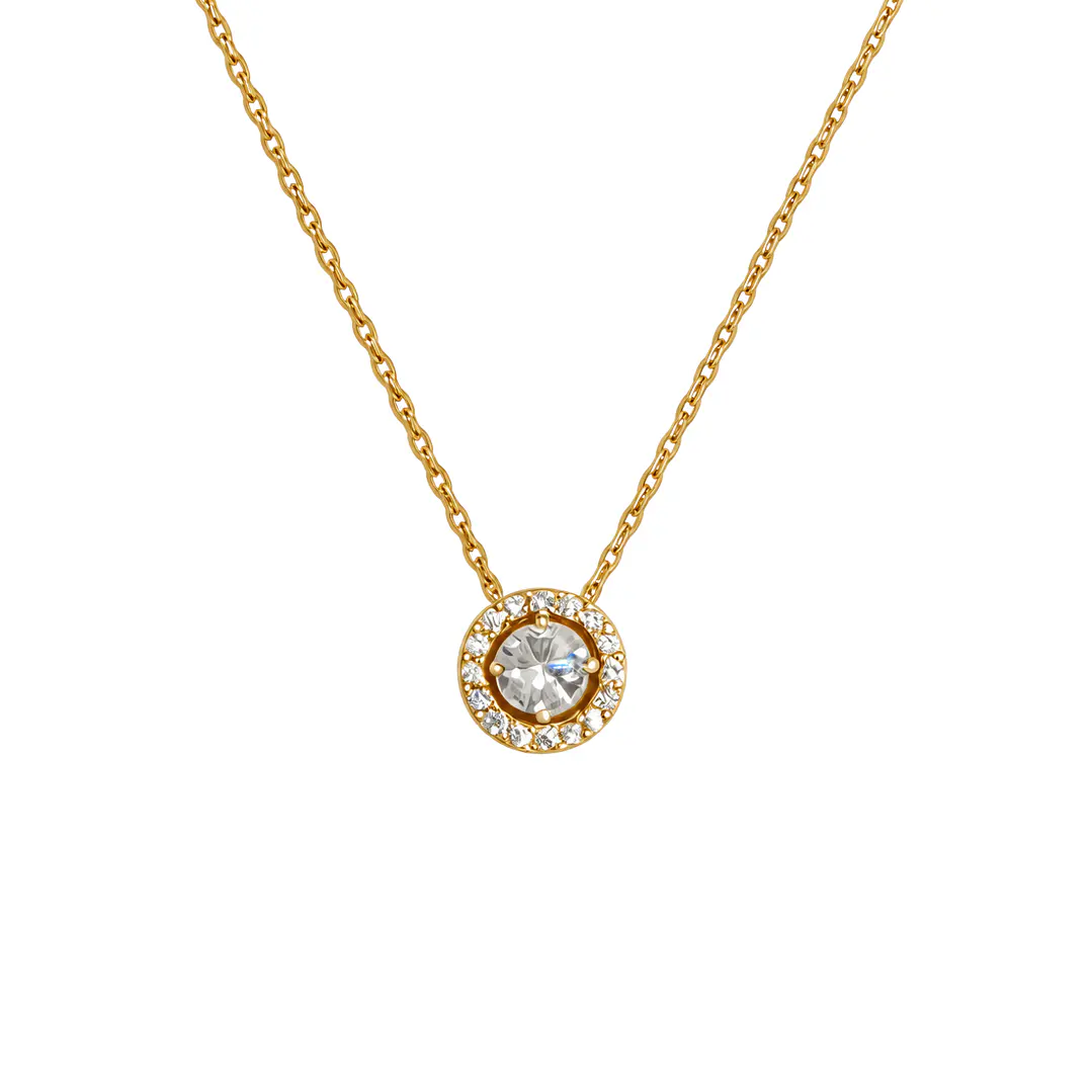 Collar de Plata Esterlina 925 Revestido en Oro Amarillo 18kt Halo Circón Central 2