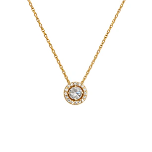 Collar de Plata Esterlina 925 Revestido en Oro Amarillo 18kt Halo Circón Central