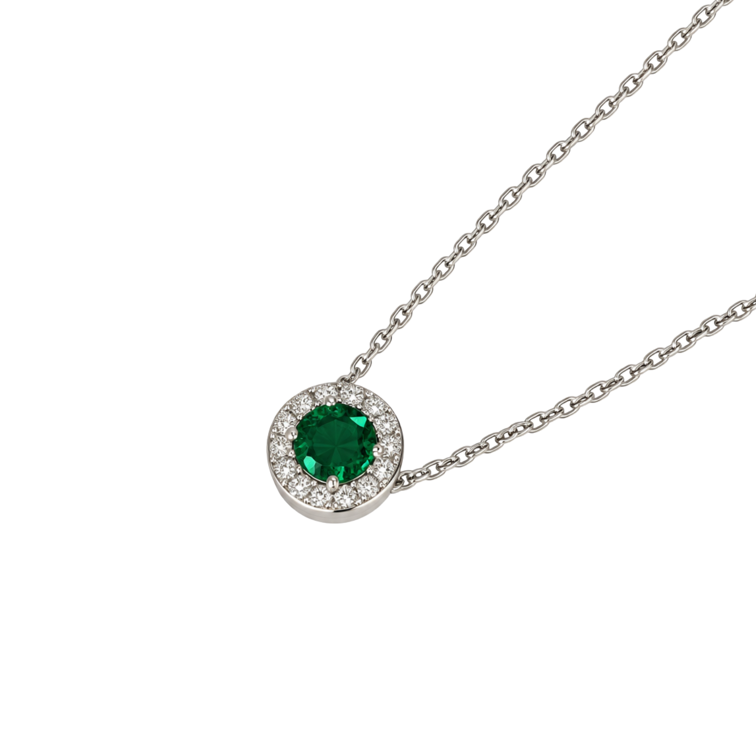 Collar de Plata Esterlina 925 Botón de Esmeralda Circón Central 1