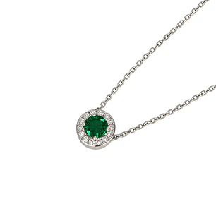 Collar de Plata Esterlina 925 Botón de Esmeralda Circón Central