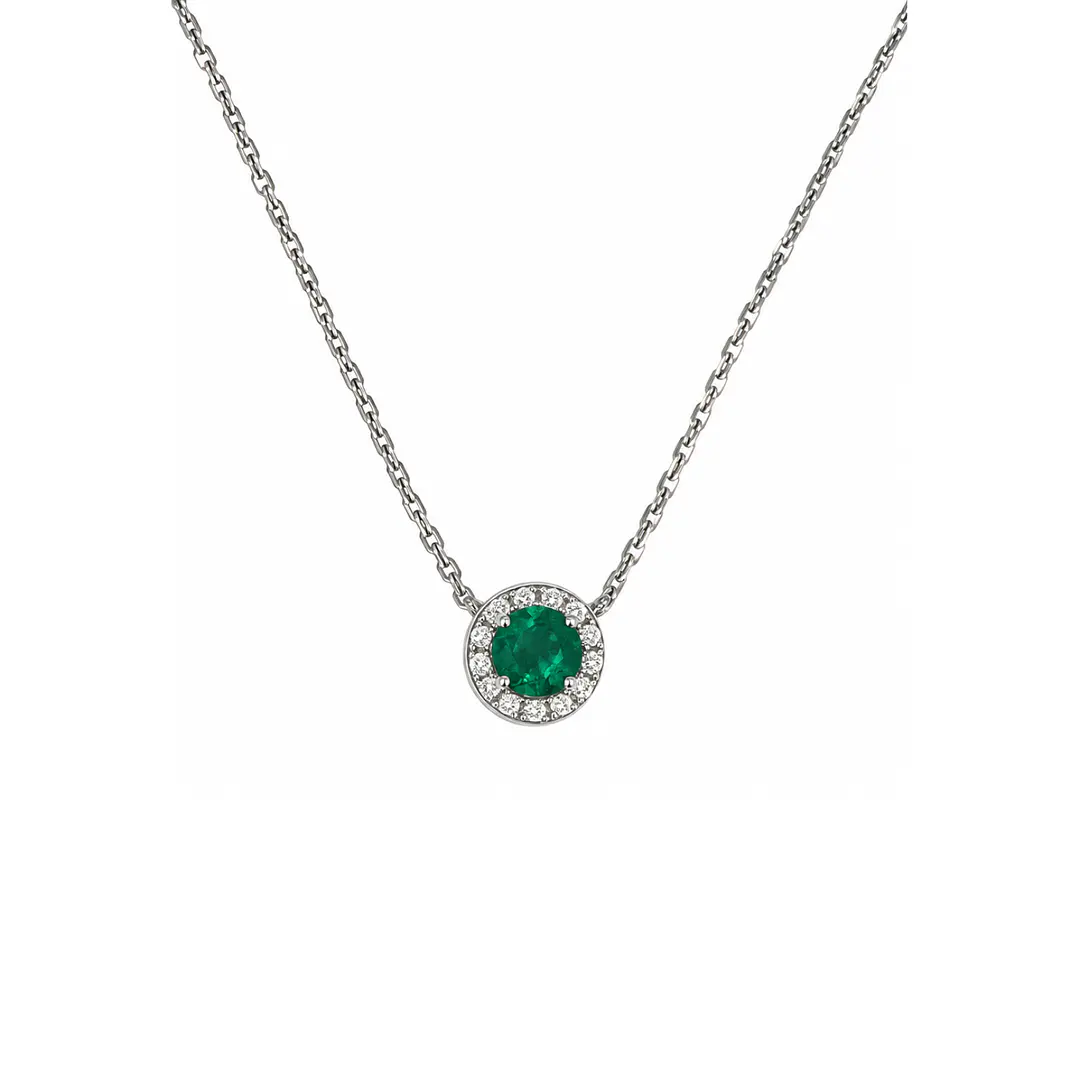 Collar de Plata Esterlina 925 Botón de Esmeralda Circón Central 2