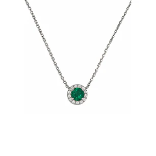 Collar de Plata Esterlina 925 Botón de Esmeralda Circón Central