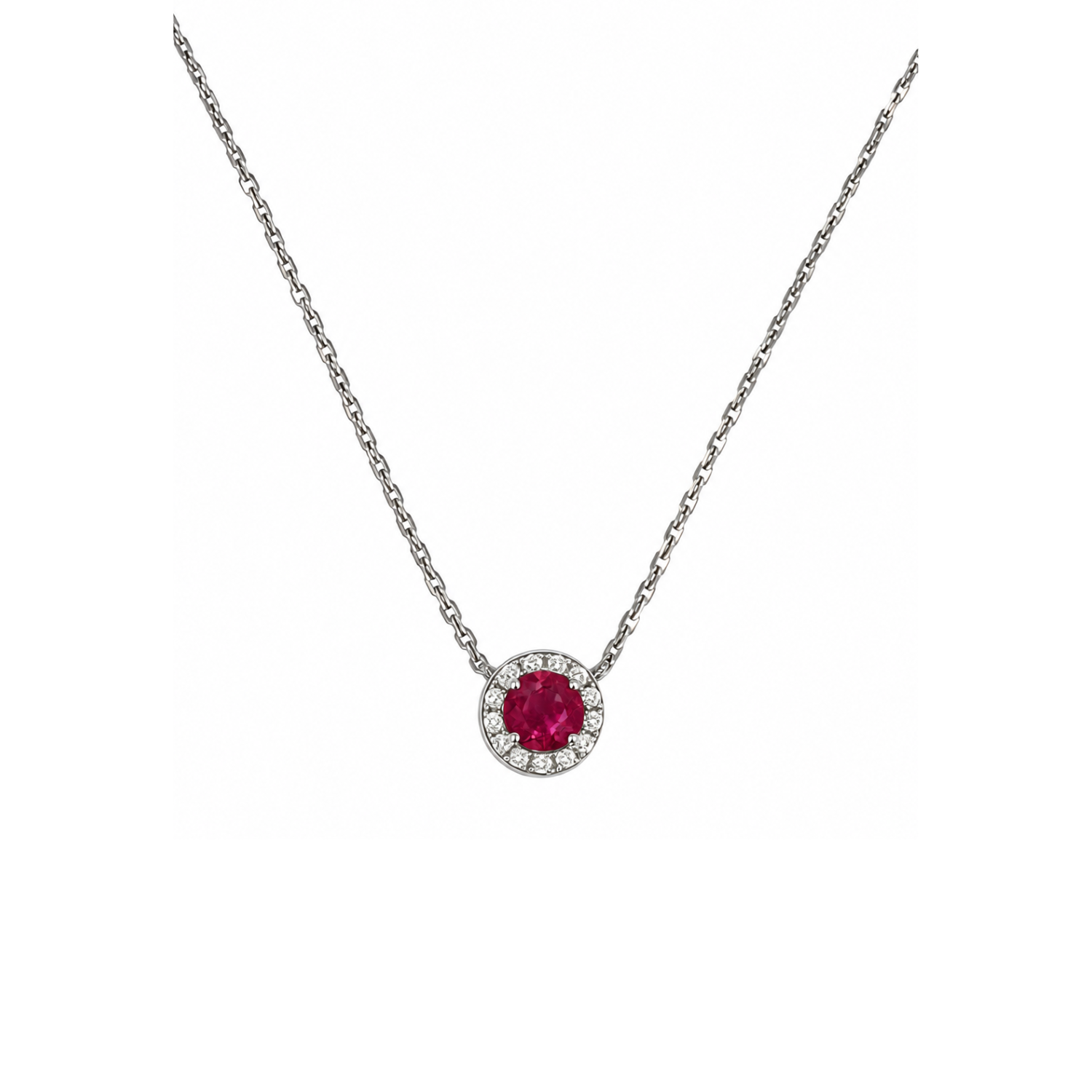 Collar de Plata Esterlina 925 Botón de Rubí Circón Central 2
