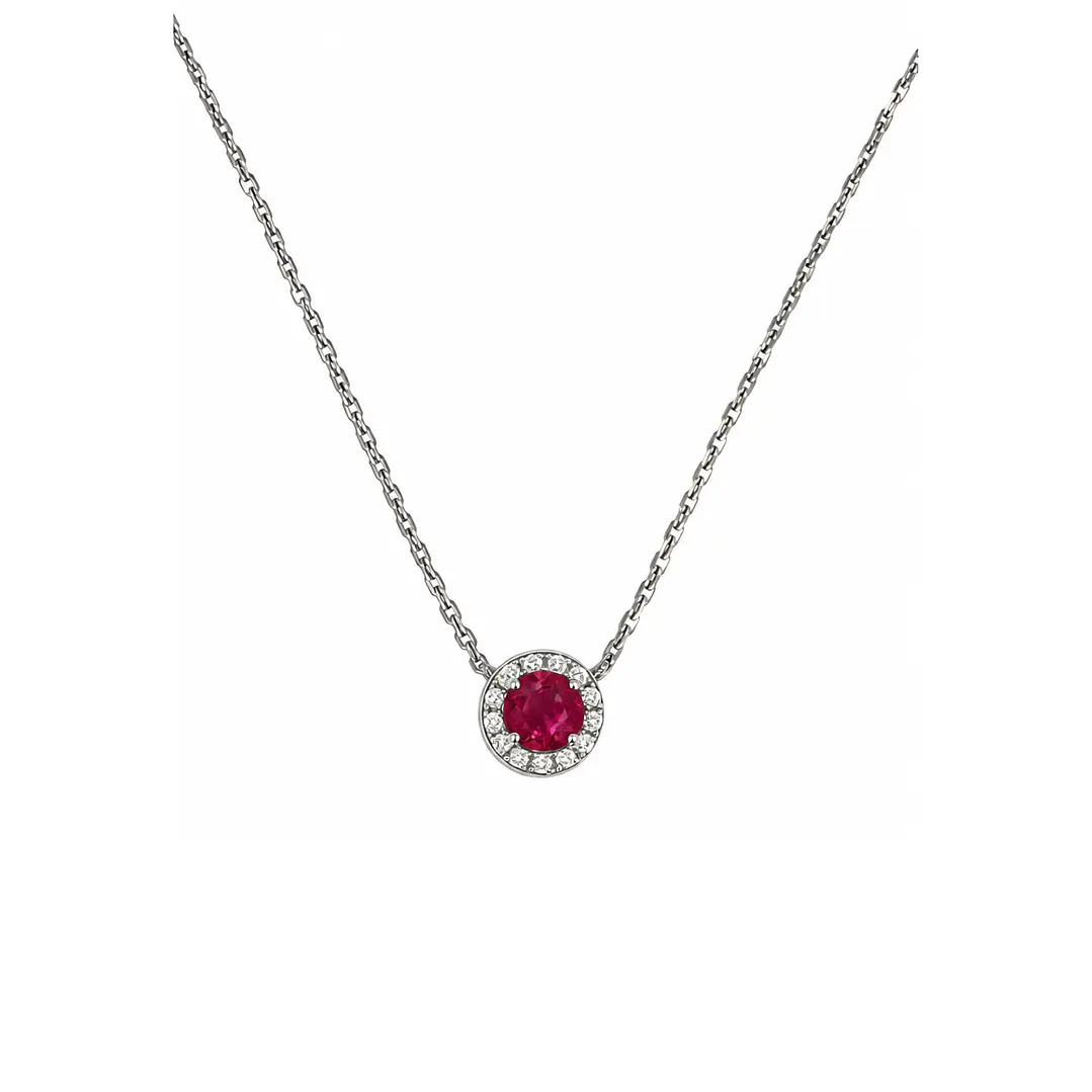 Collar de Plata Esterlina 925 Botón de Rubí Circón Central 2