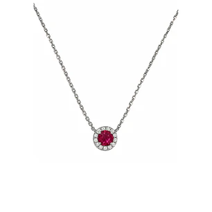 Collar de Plata Esterlina 925 Botón de Rubí Circón Central