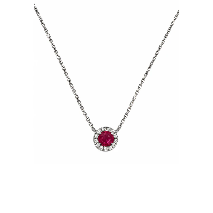 Collar de Plata Esterlina 925 Botón de Rubí Circón Central 2