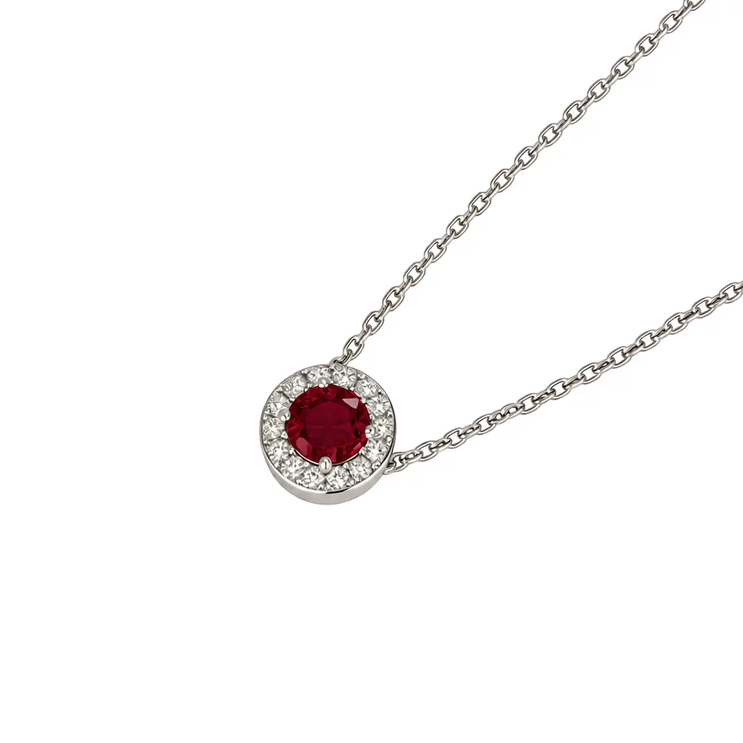 Collar de Plata Esterlina 925 Botón de Rubí Circón Central 3