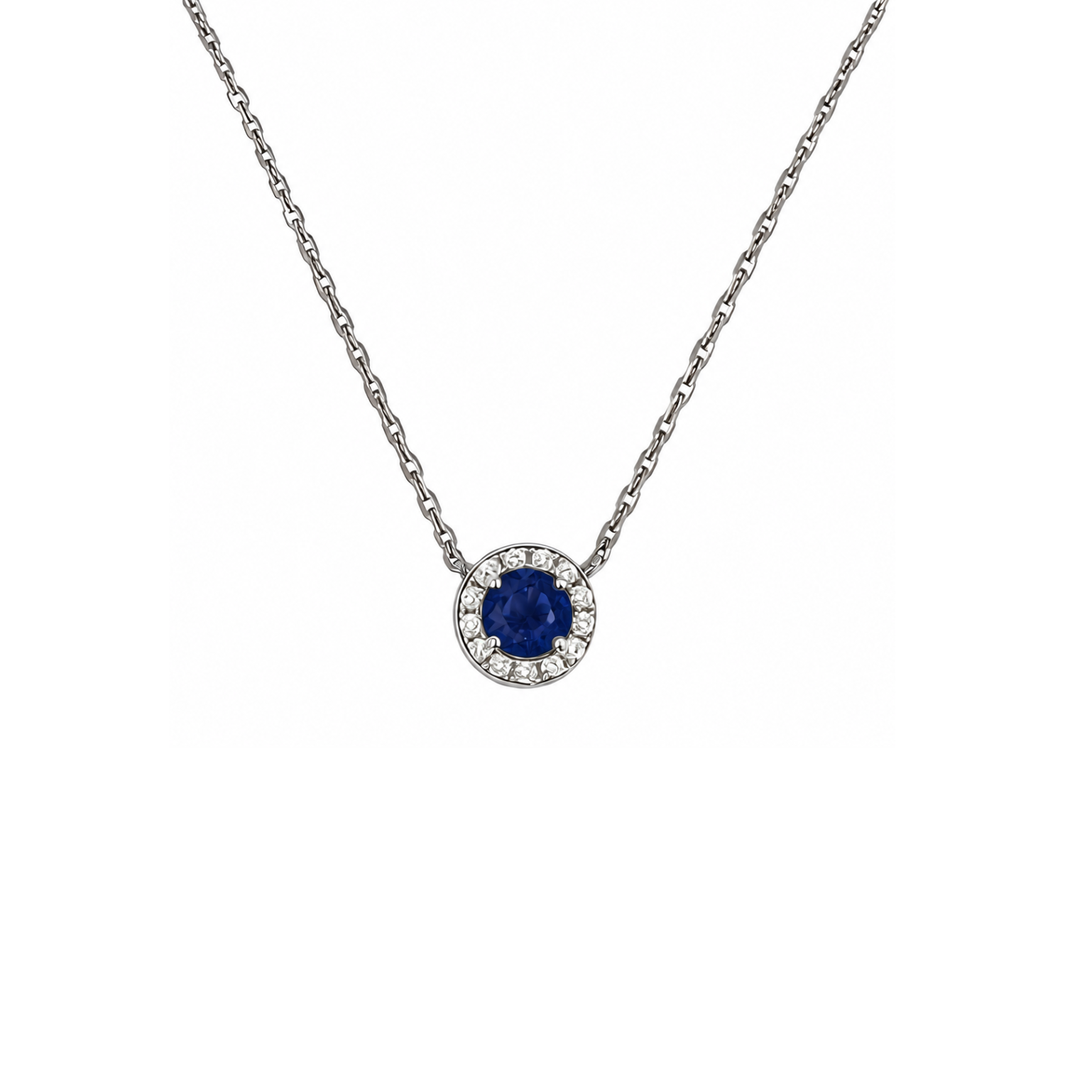 Collar de Plata Esterlina 925 Botón de Safiro Circón Central 2