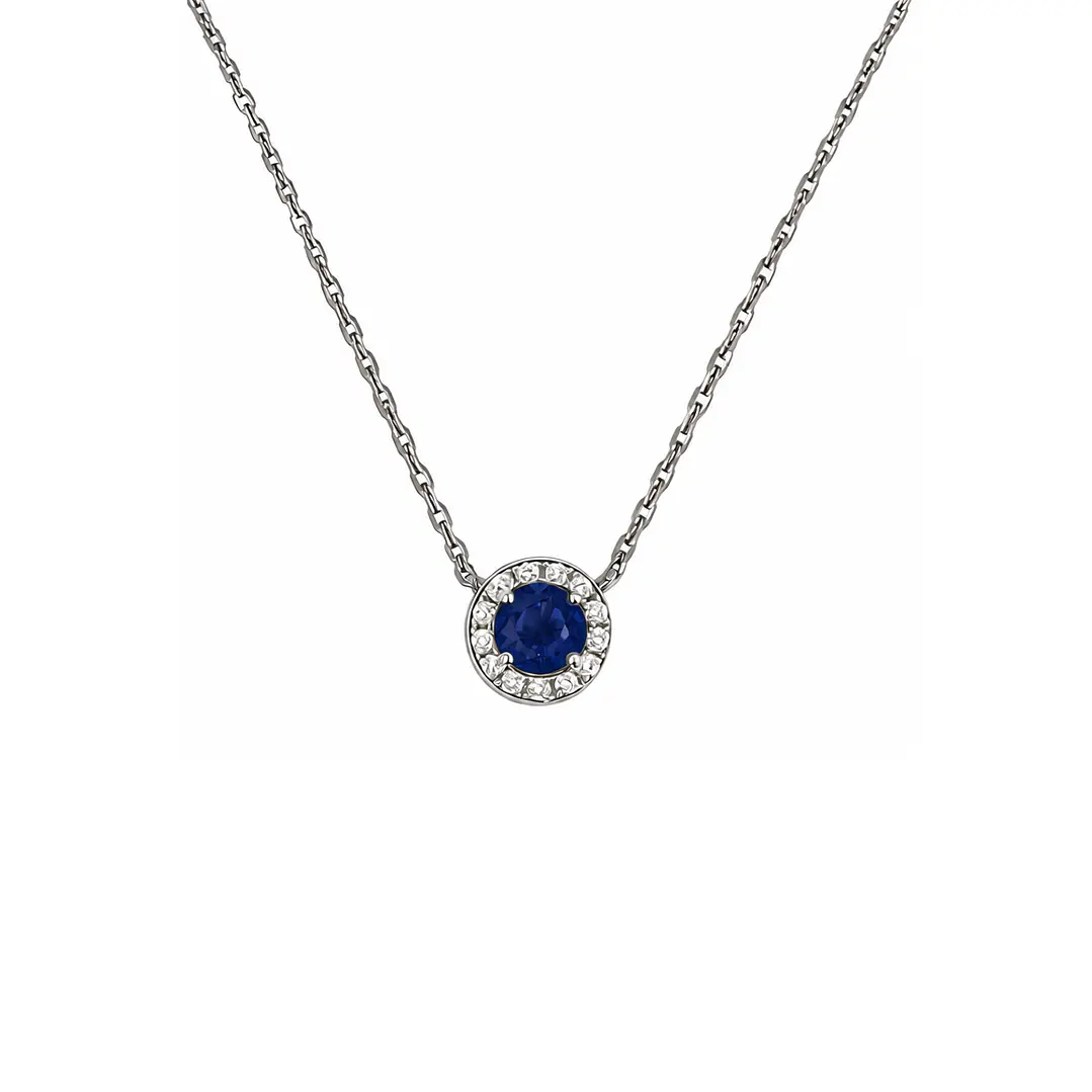 Collar de Plata Esterlina 925 Botón de Safiro Circón Central 2