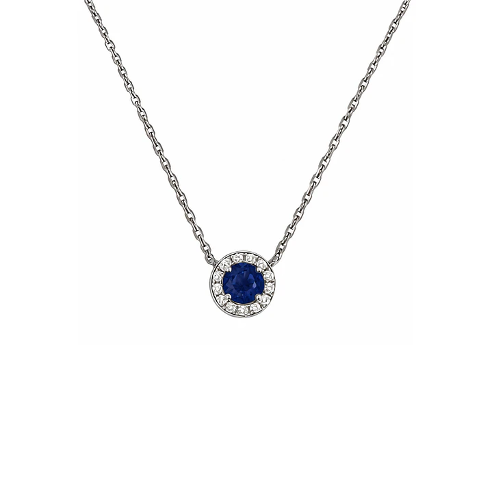 Collar de Plata Esterlina 925 Botón de Safiro Circón Central 2
