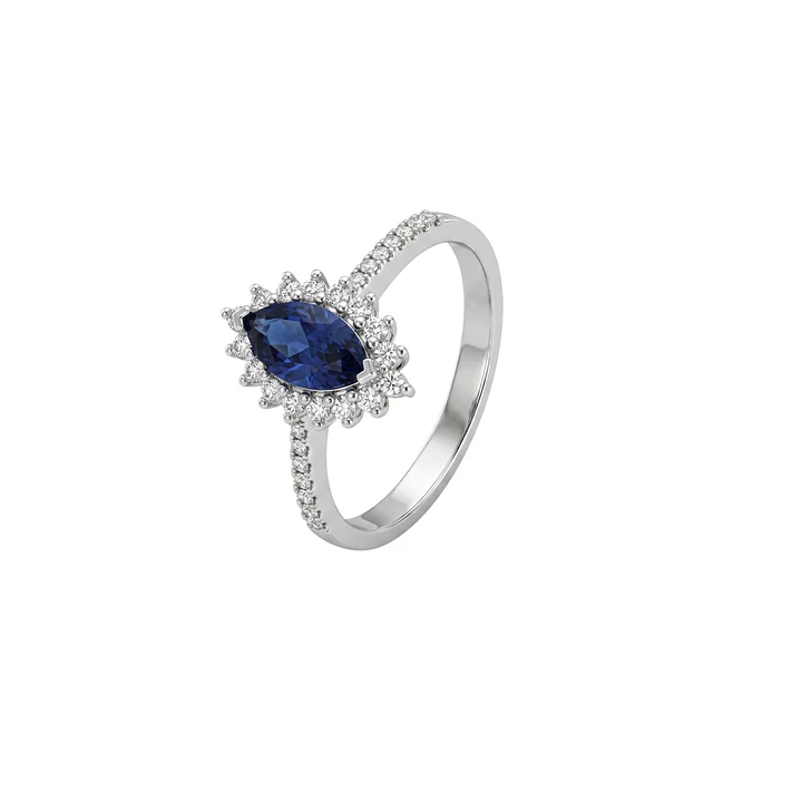 Anillo Oro Blanco 18Kt Diamantes 25Pts Con Zafiro 1