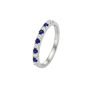 Anillo Oro Blanco 18Kt 1/2 Cintillo Diamantes 25Pts y Zafiro