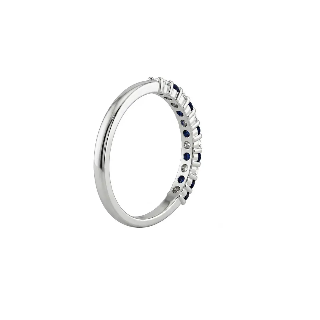 Anillo Oro Blanco 18Kt 1/2 Cintillo Diamantes 25Pts y Zafiro 3