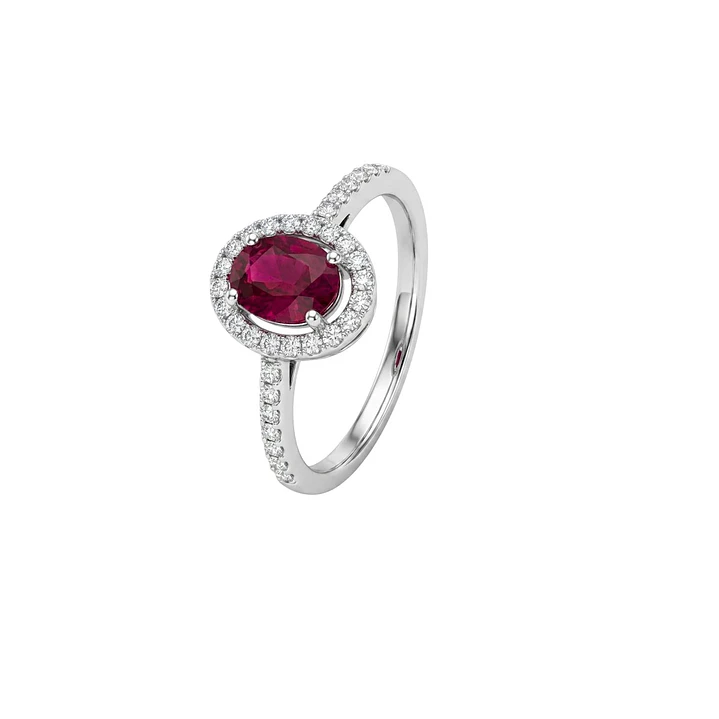 Anillo Oro Blanco 18Kt Diamantes 13Pts Con Rubí 1