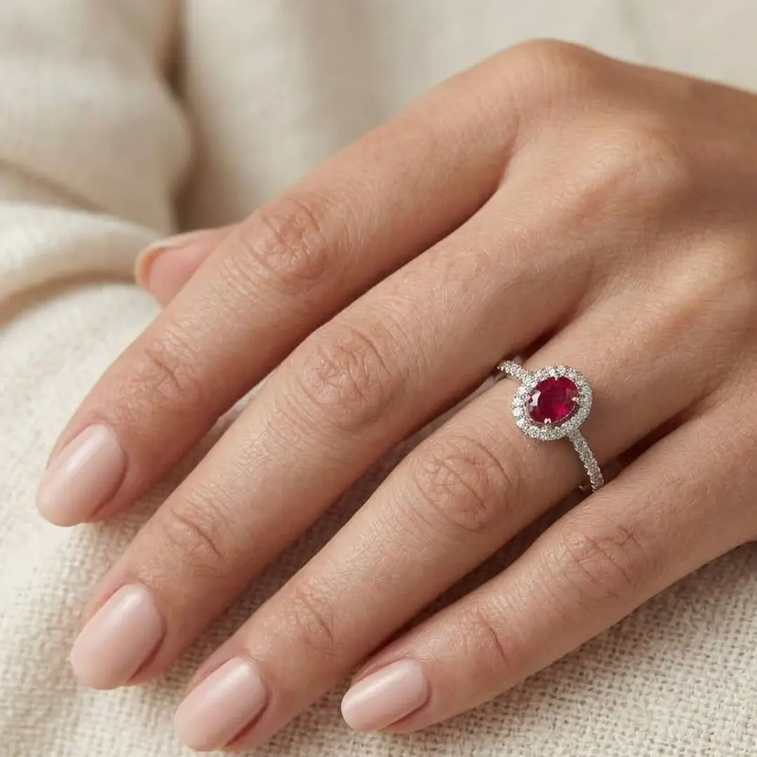 Anillo Oro Blanco 18Kt Diamantes 13Pts Con Rubí 4