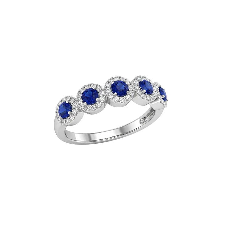 Anillo Oro Blanco 18Kt Diamantes 25Pts y Zafiro 2