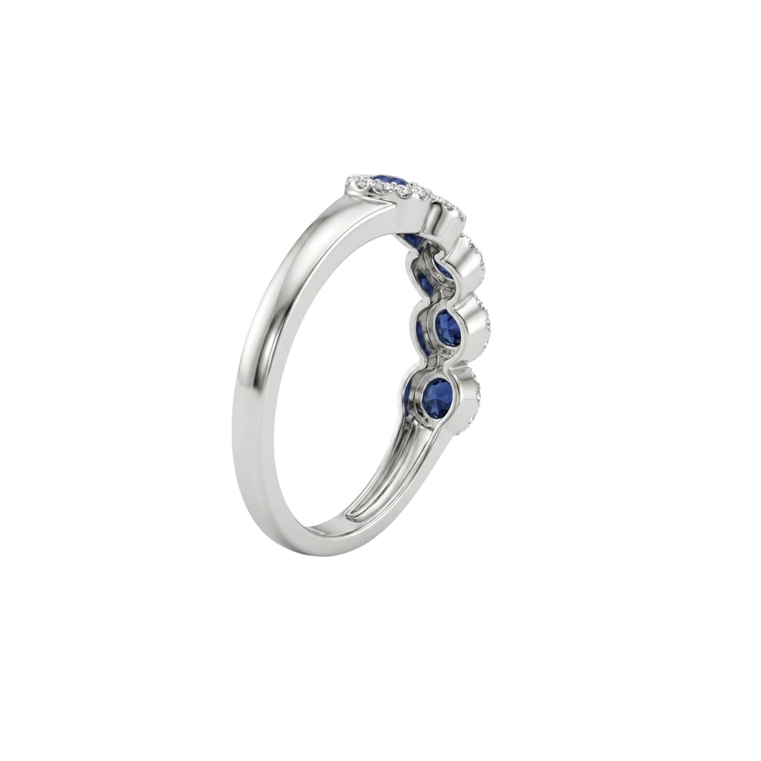 Anillo Oro Blanco 18Kt Diamantes 25Pts y Zafiro 3