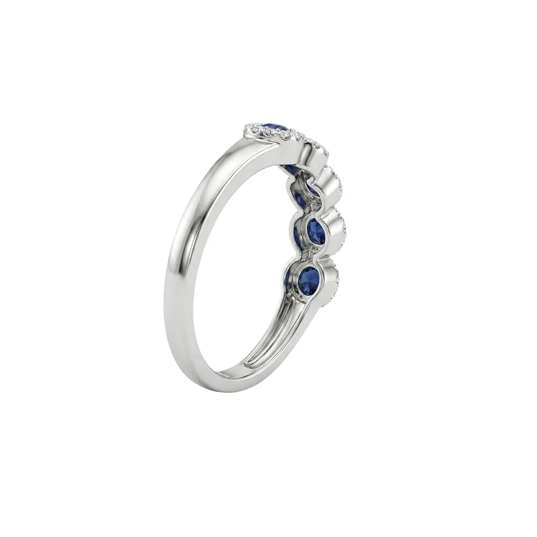 Anillo Oro Blanco 18Kt Diamantes 25Pts y Zafiro 3
