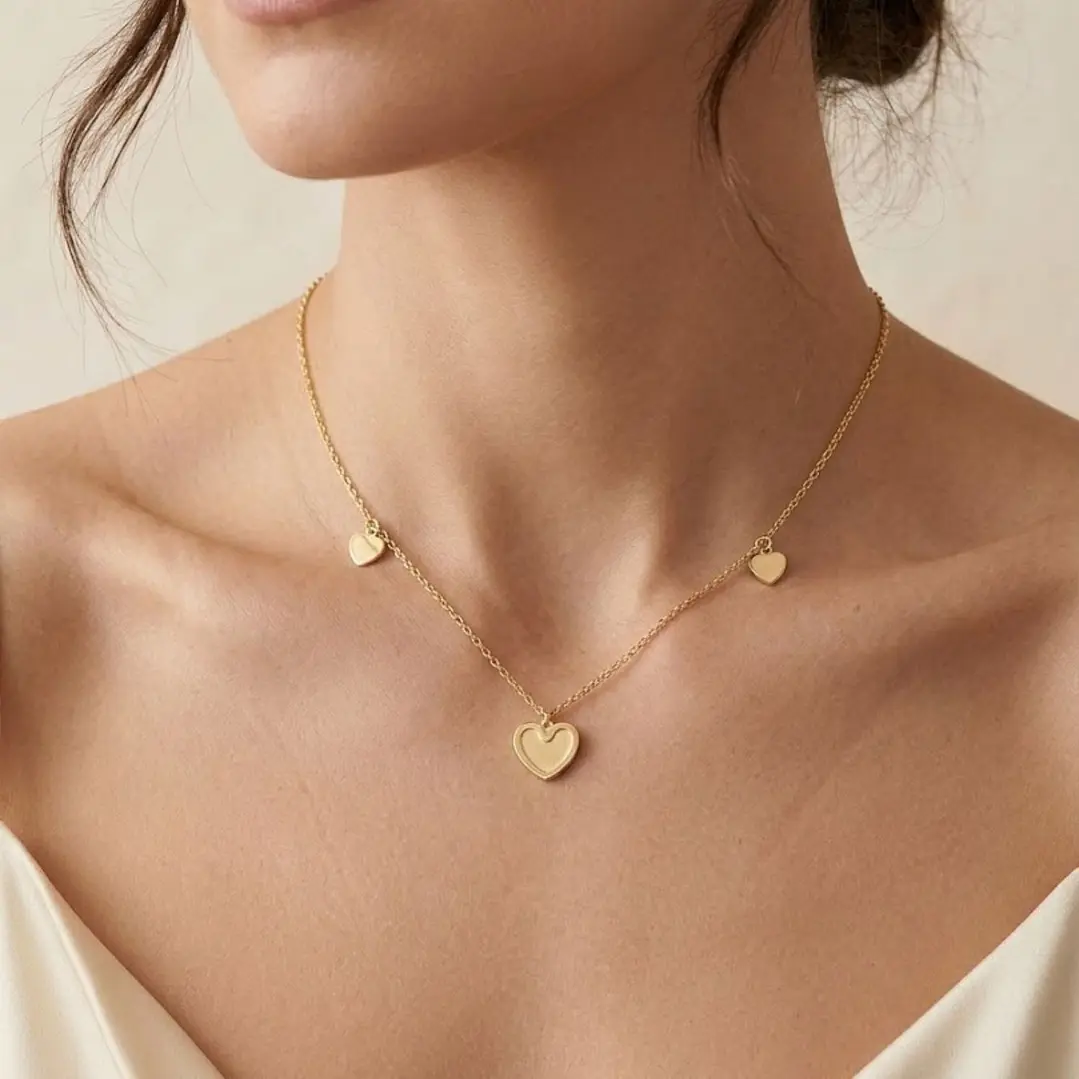 Collar Oro 18kt  Tres  Corazones Colgantes 4