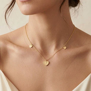Collar Oro 18kt  Tres  Corazones Colgantes