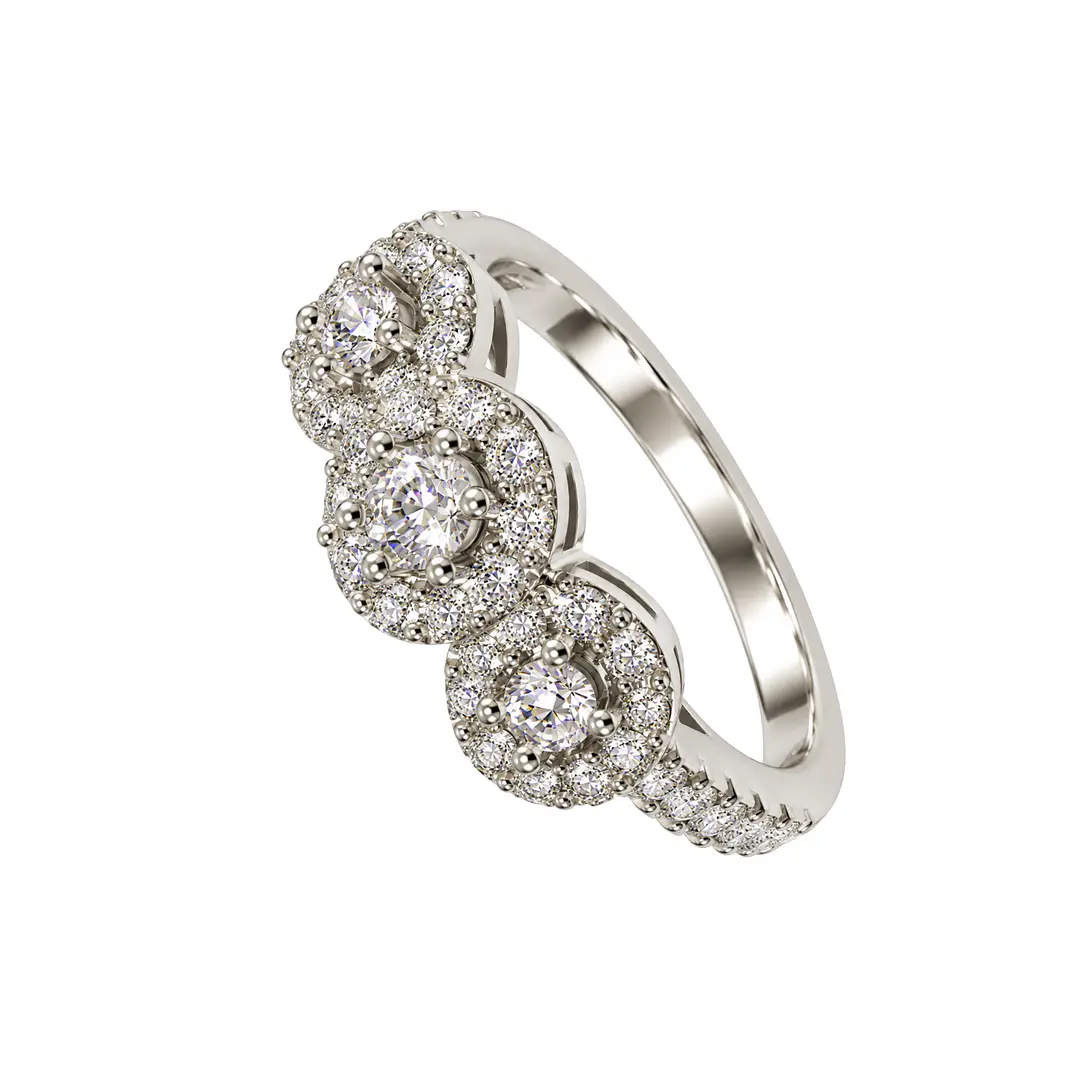 Anillo Compromiso Platino 750 Trio Rondas Diamantes 36 Puntos Totales 1