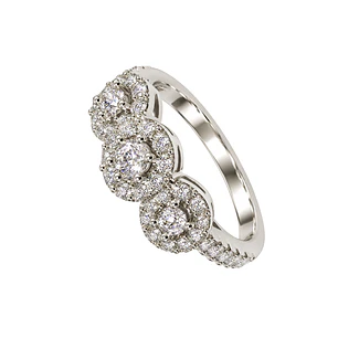 Anillo Compromiso Platino 750 Trio Rondas Diamantes 36 Puntos Totales