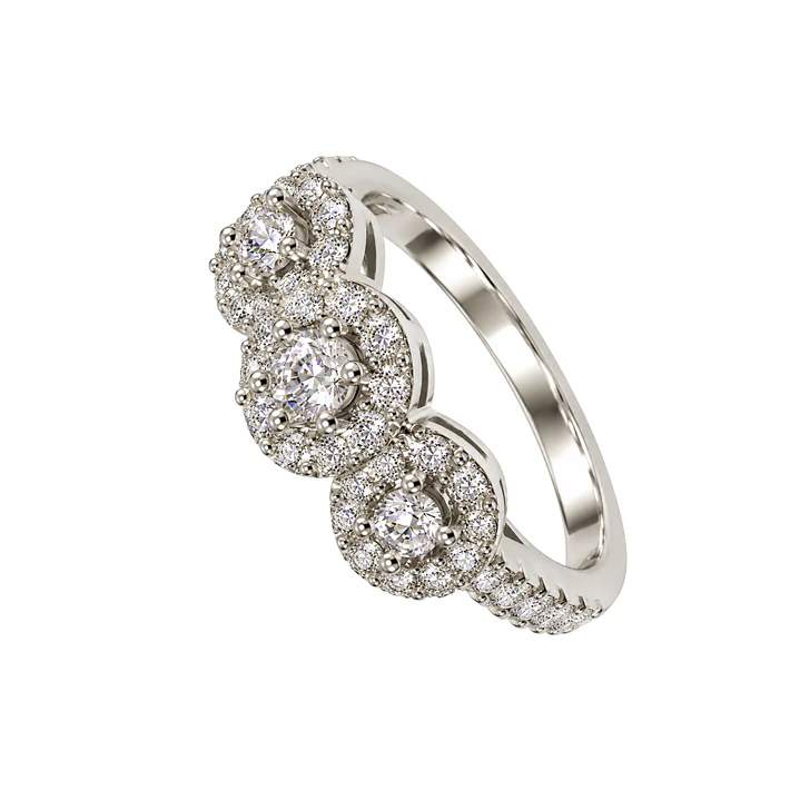 Anillo Compromiso Platino 750 Trio Rondas Diamantes 36 Puntos Totales 1