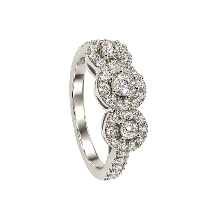 Anillo Compromiso Platino 750 Trio Rondas Diamantes 36 Puntos Totales 2