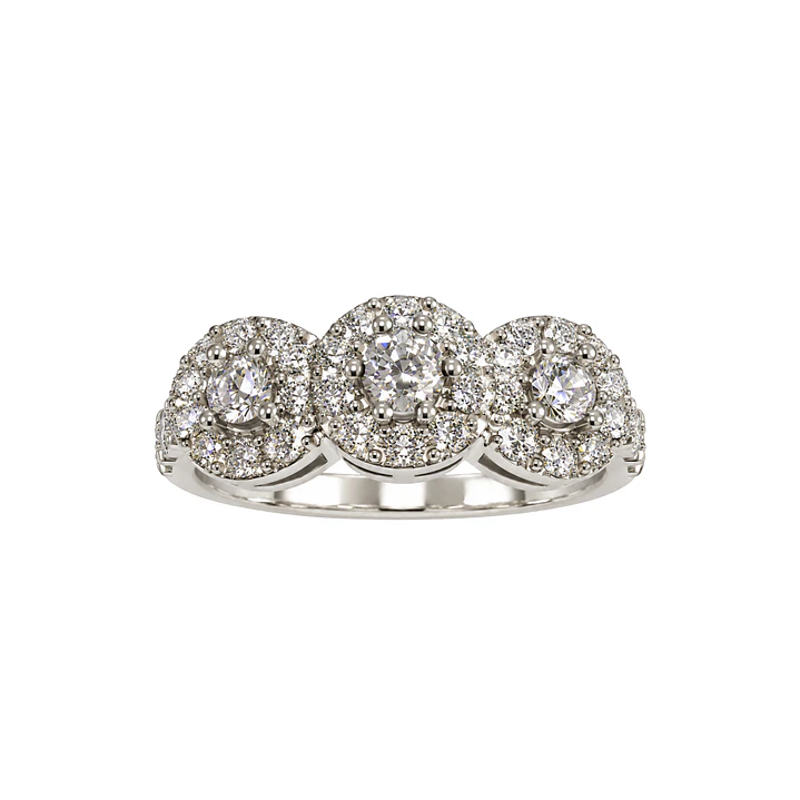 Anillo Compromiso Platino 750 Trio Rondas Diamantes 36 Puntos Totales 3