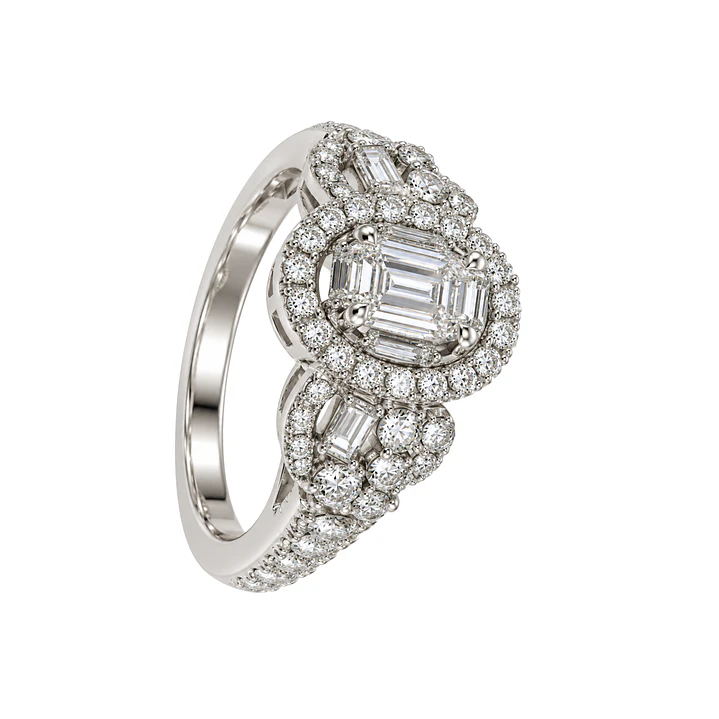 Anillo Compromiso Oro Blanco Broche Triple Diamante Baguette 1,07 Quilates 2