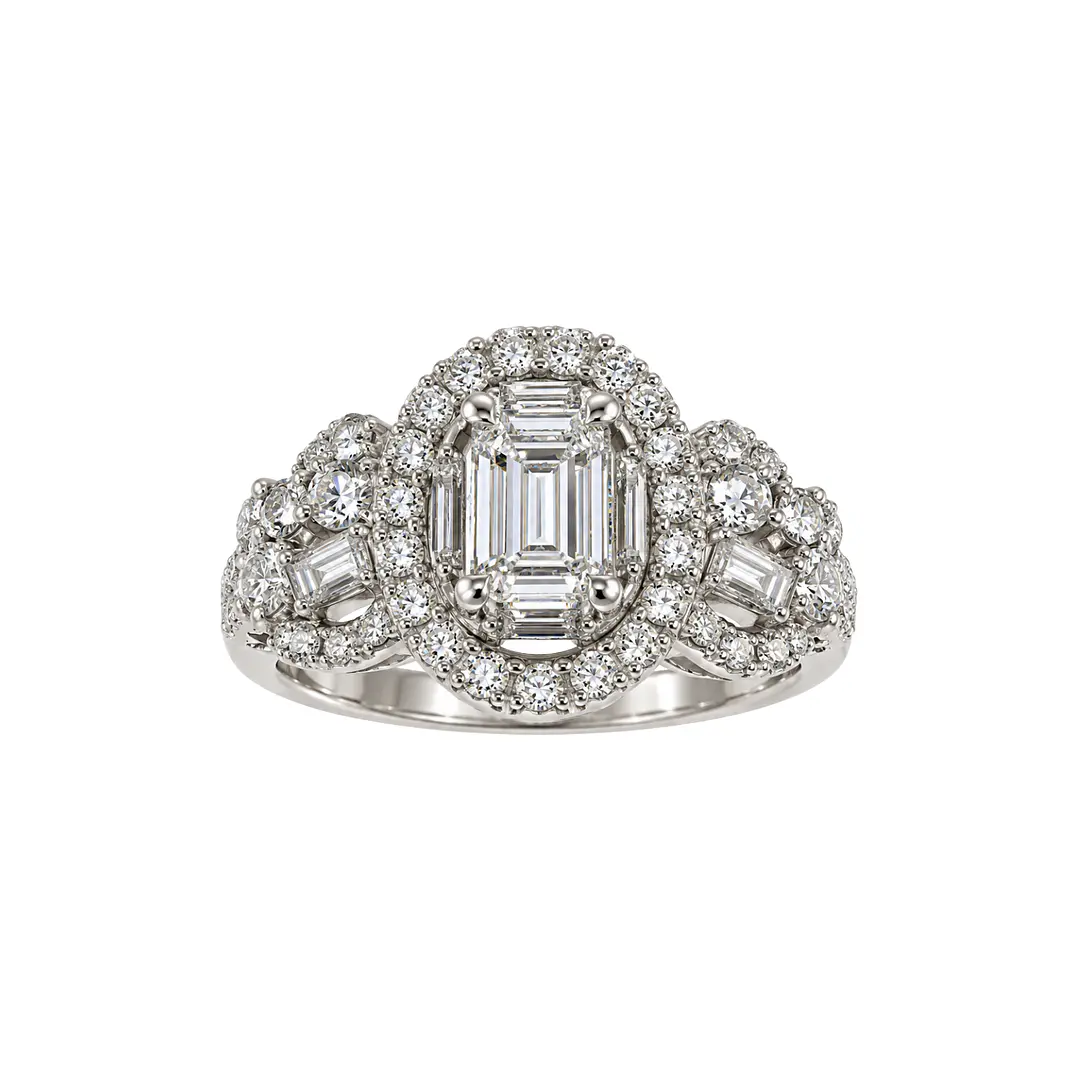 Anillo Compromiso Oro Blanco Broche Triple Diamante Baguette 1,07 Quilates 3