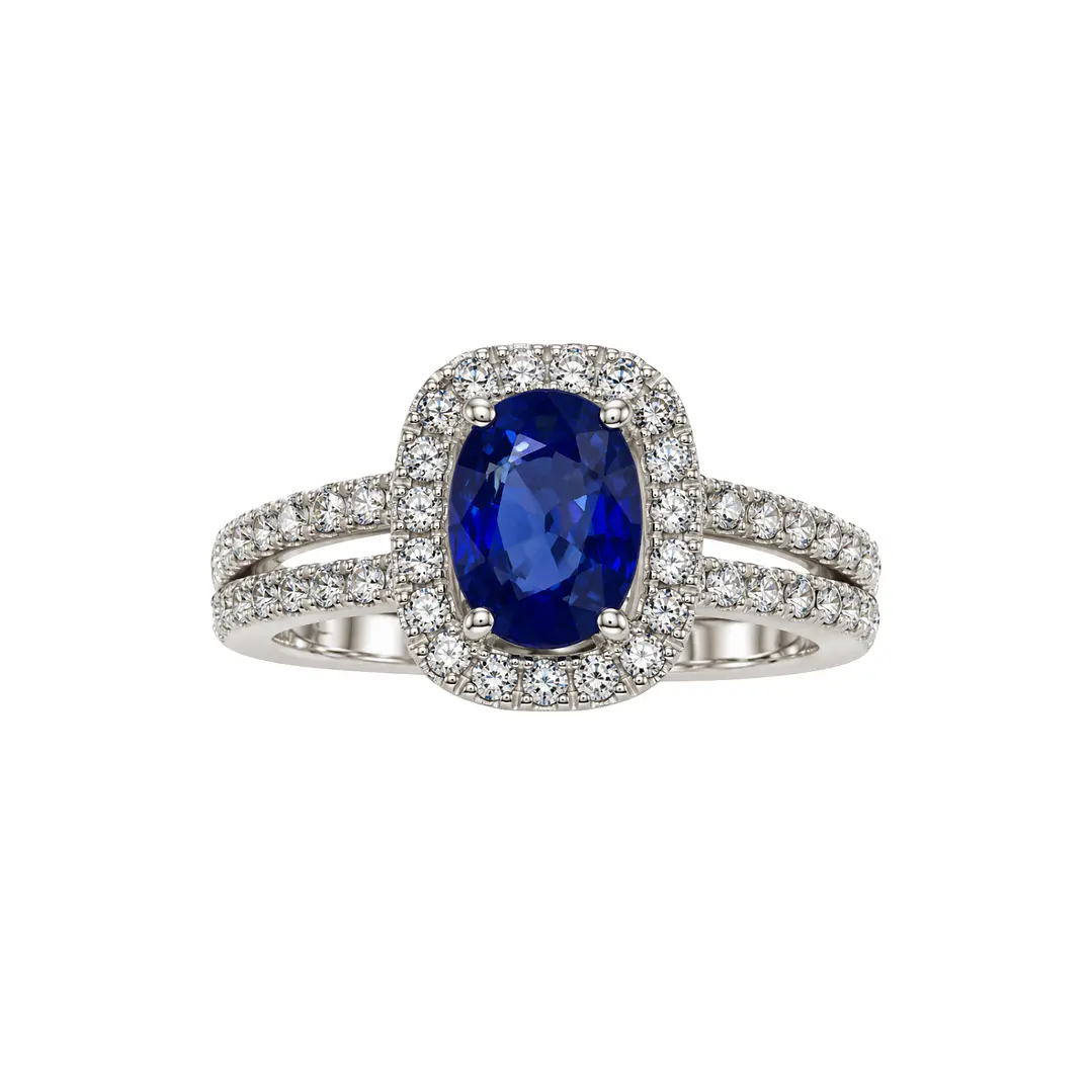 Anillo Compromiso Oro Blanco 18kt Diamantes Doble Riel 57 Puntos Zafiro Enmarcado 1,37 Quilates 3