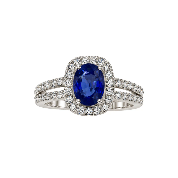 Anillo Compromiso Oro Blanco 18kt Diamantes Doble Riel 57 Puntos Zafiro Enmarcado 1,37 Quilates 3