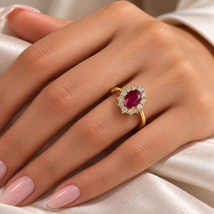 Anillo Compromiso Oro Amarillo 18kt Diamante 35 Puntos Rubi Central 1,04 Quilates 4