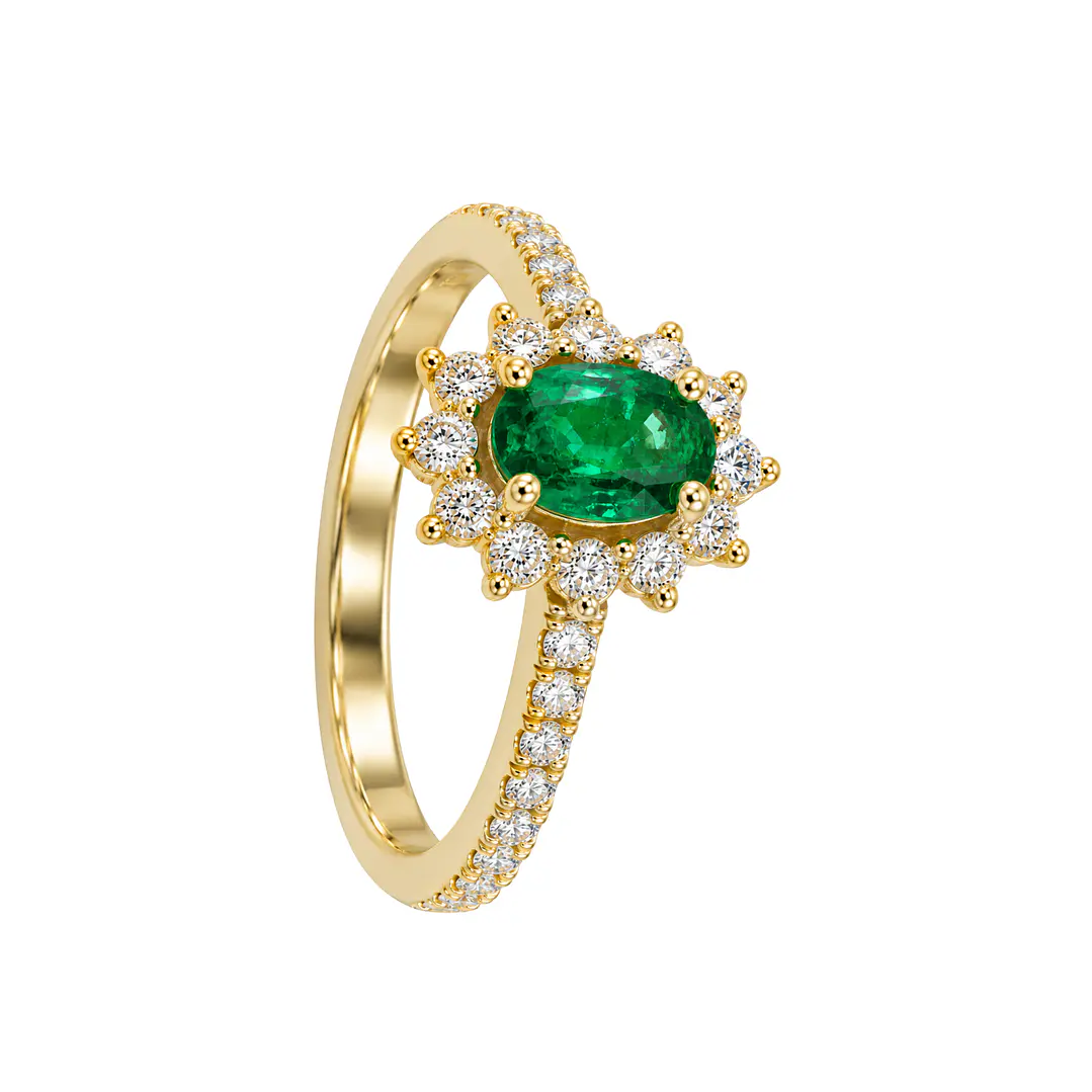 Anillo Compromiso Oro Amarillo 18kt Diamantes Medio Riel 50 Puntos Esmeralda Coronada 67 Puntos 2