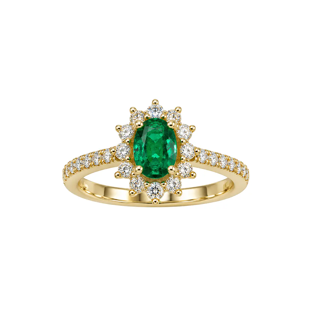 Anillo Compromiso Oro Amarillo 18kt Diamantes Medio Riel 50 Puntos Esmeralda Coronada 67 Puntos 3