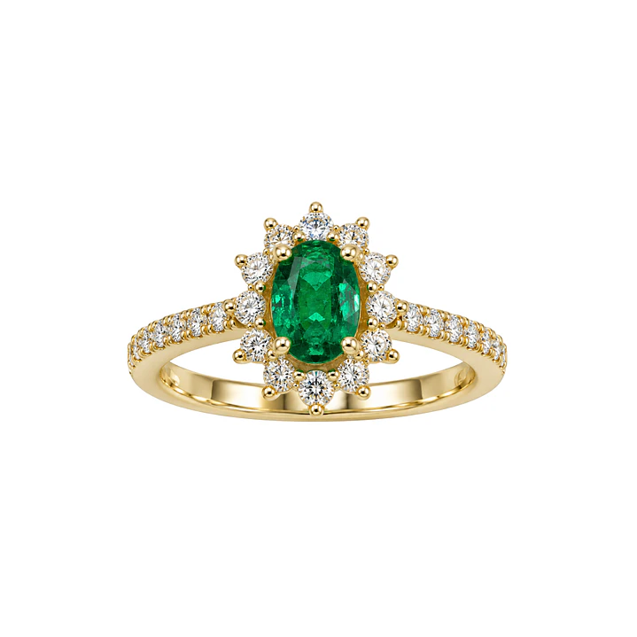 Anillo Compromiso Oro Amarillo 18kt Diamantes Medio Riel 50 Puntos Esmeralda Coronada 67 Puntos 3