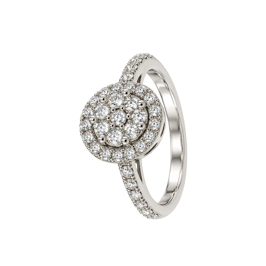Anillo Compromiso Oro Blanco 18kt Flor Real Diamantes 79 Puntos 1