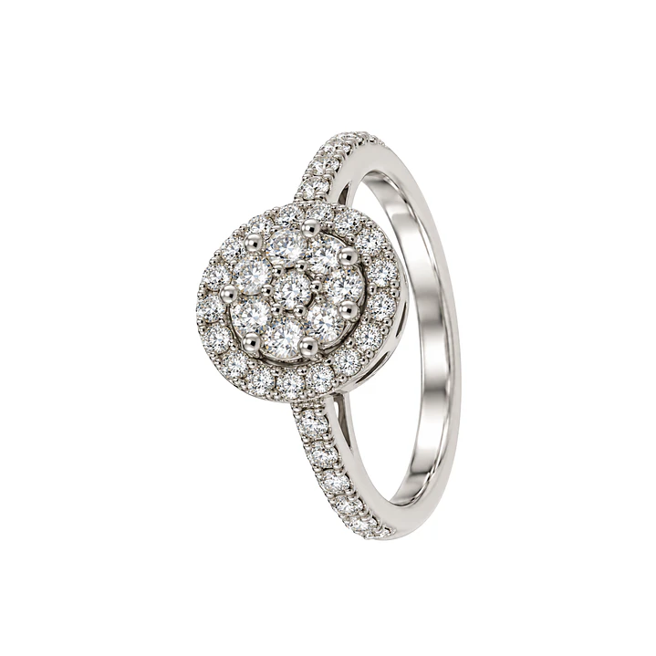 Anillo Compromiso Oro Blanco 18kt Flor Real Diamantes 79 Puntos 1