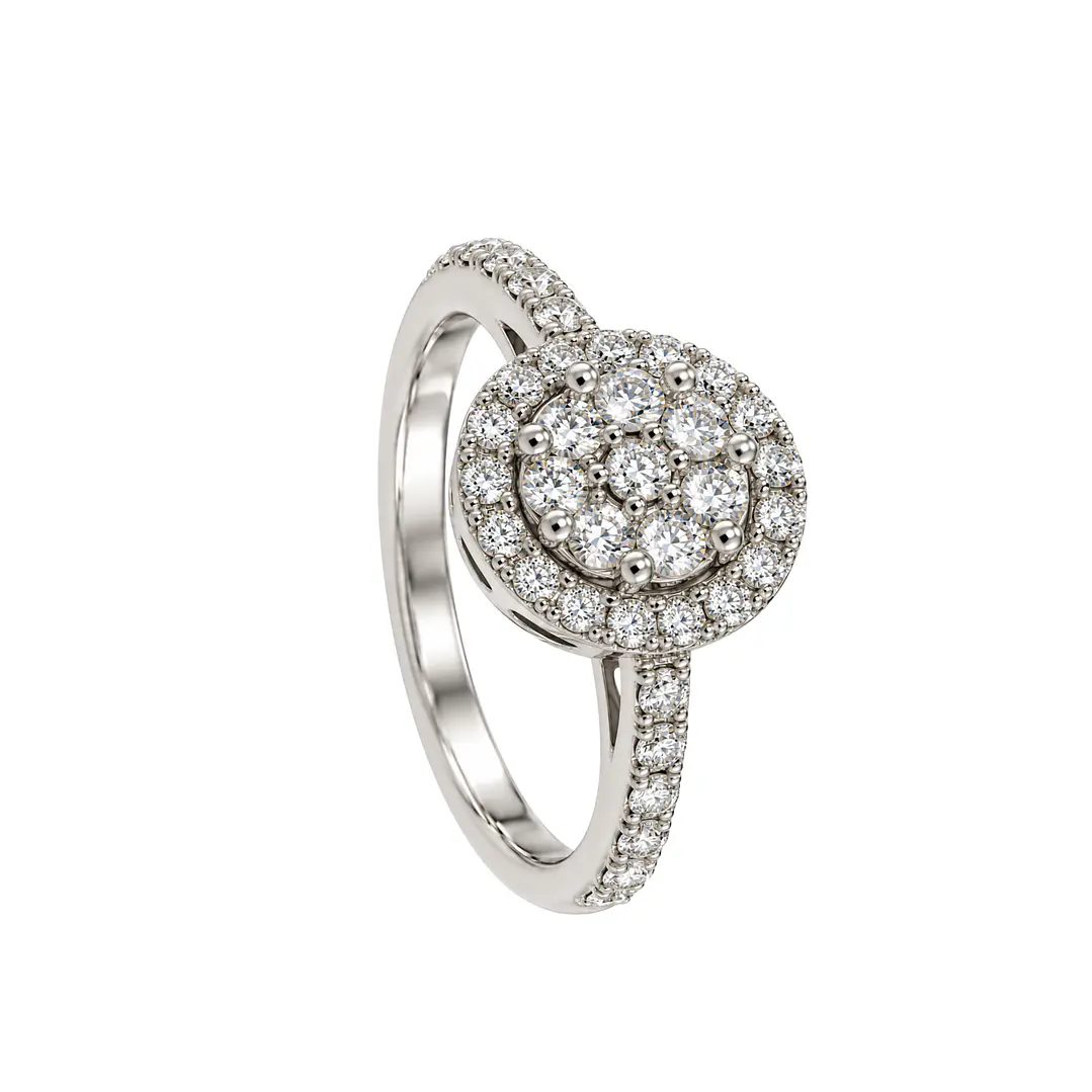 Anillo Compromiso Oro Blanco 18kt Flor Real Diamantes 79 Puntos 2
