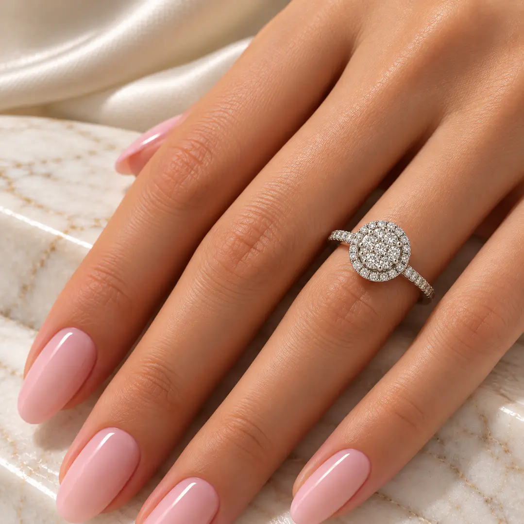 Anillo Compromiso Oro Blanco 18kt Flor Real Diamantes 79 Puntos 4