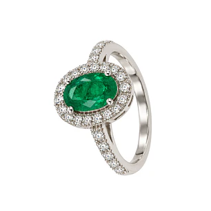 Anillo Compromiso Oro Blanco 18kt Broche Diamantes 83 Puntos Esmeralda Central 1,78 Quilates