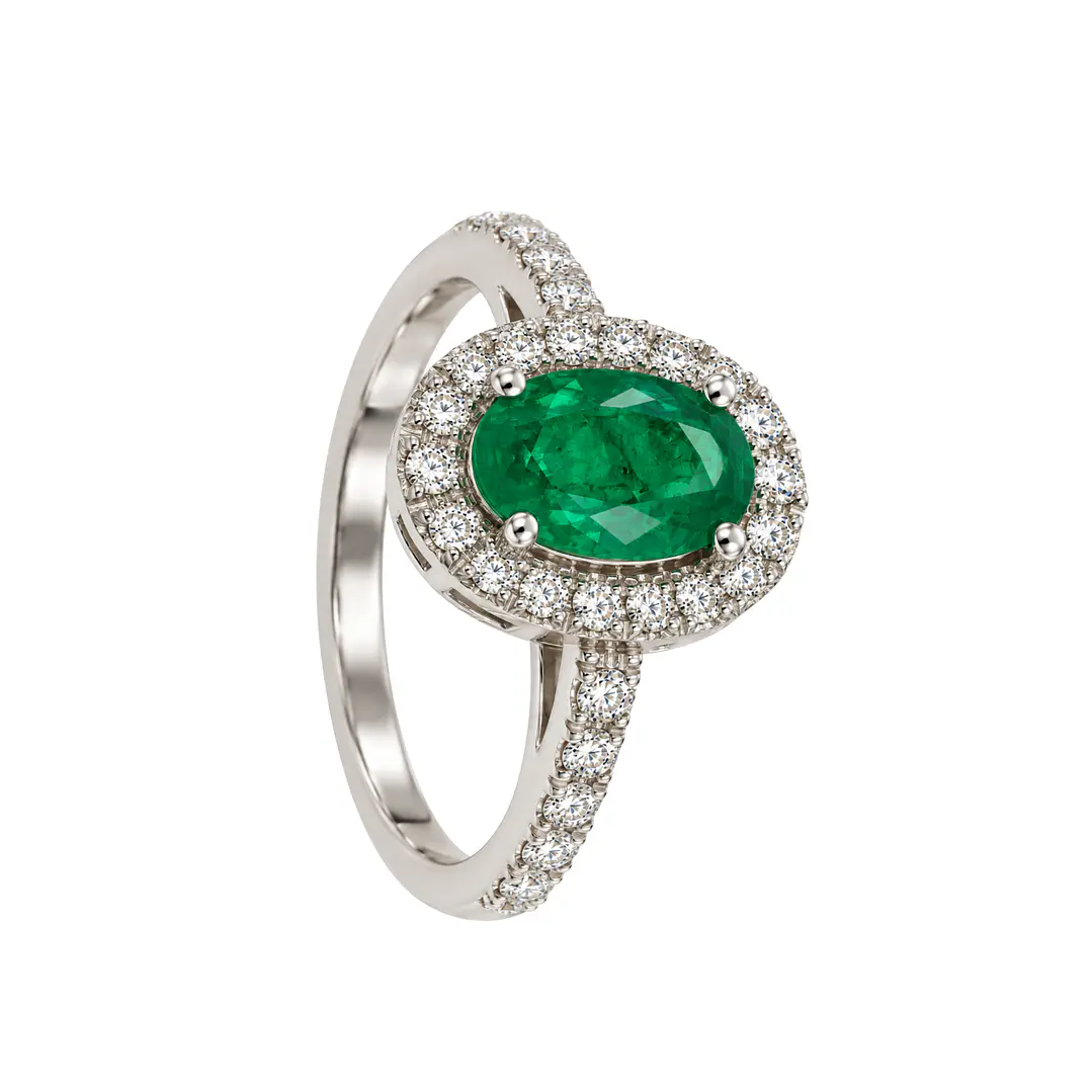 Anillo Compromiso Oro Blanco 18kt Broche Diamantes 83 Puntos Esmeralda Central 1,78 Quilates 2