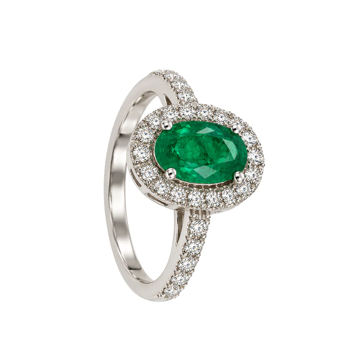 Anillo Compromiso Oro Blanco 18kt Broche Diamantes 83 Puntos Esmeralda Central 1,78 Quilates 2
