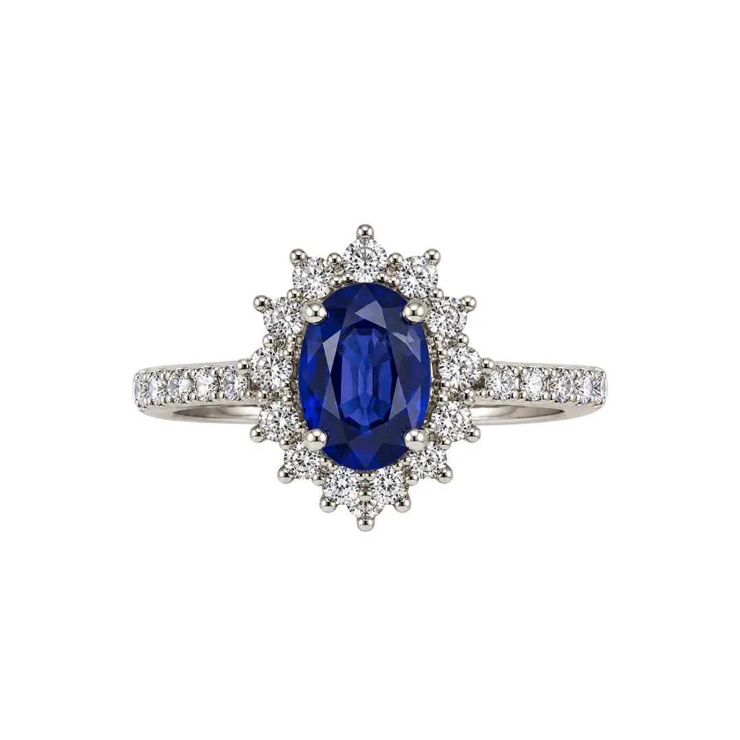 Anillo Compromiso Oro Blanco 18kt 60 Puntos Diamantes 1,29 Quilates Zafiro Radiante 3